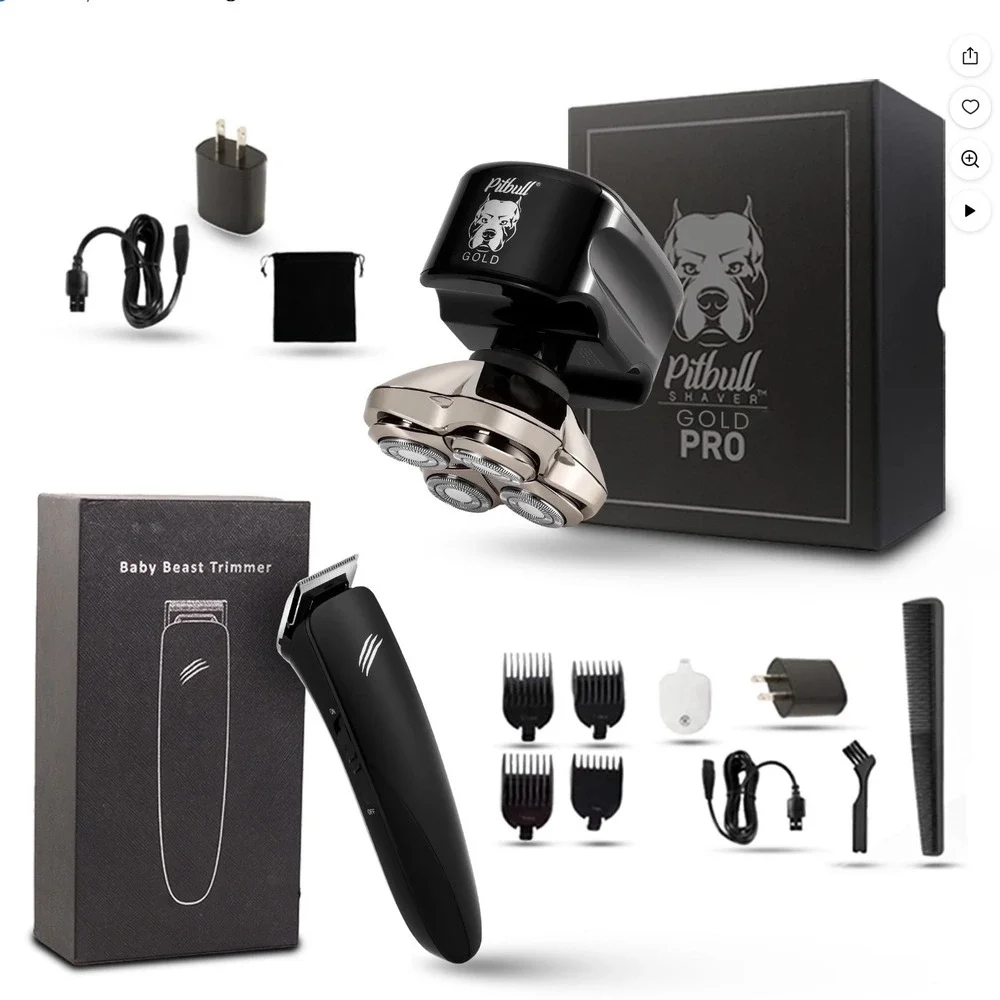 Pitbull Shaver Gold Pro + Baby Beast‎ Trimmer Mens Grooming Kit New With Tags